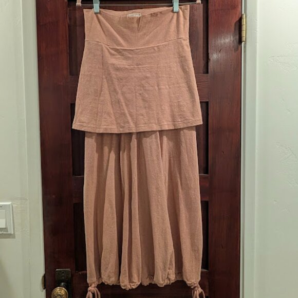 Small Adobe Bohemian Folk Skirted Wide Leg Drawstring Pant in Jersey Hemp Cotton - Picture 1 of 4